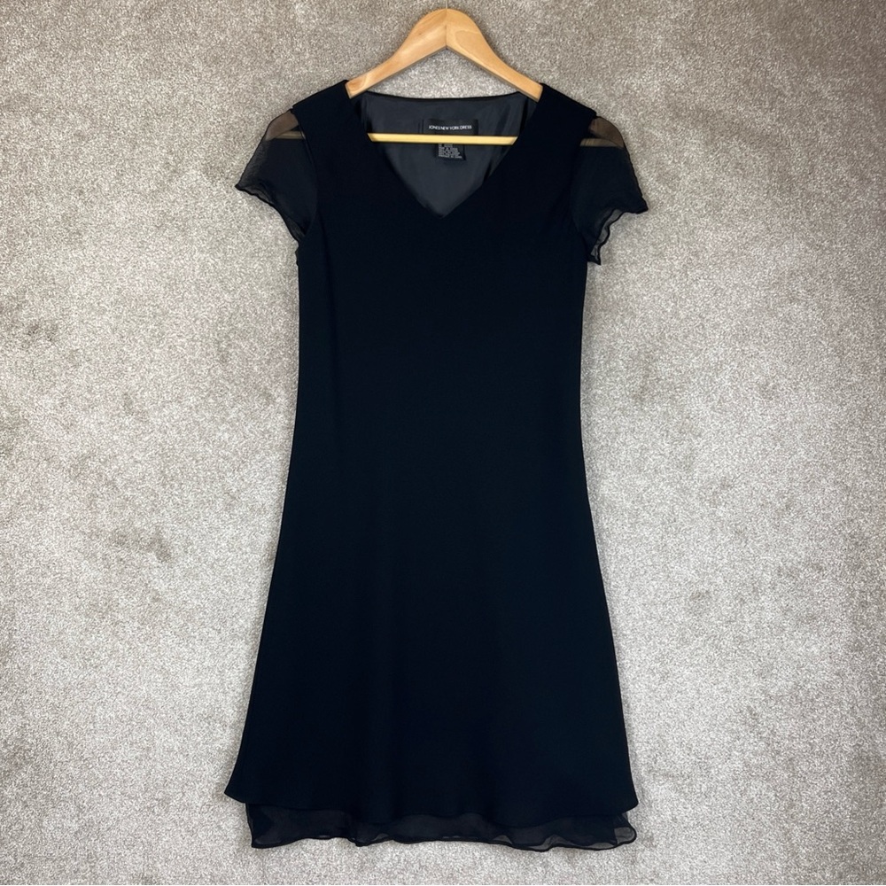 Jones New York Dress Womens 6 Black Short Sleeve V Neck Lined Polyester- 3919